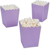 Popcorn bakjes lila - 12 stuks - stevig karton - klein formaat - 8 cm breed - 10 cm hoog