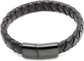 Sorprese - armband - donker bruin - zwart - leer - gevlochten plat - 19 cm - model C - armband mannen - Cadeau