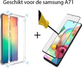 Samsung Galaxy  A71 Hoesje Met Ring Antischock Tpu Transparant/Doorzichtig+ Gratis 3D Screenprotector Display Volledig Beschermd