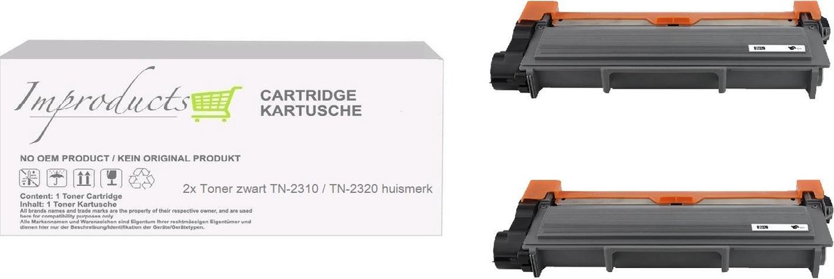 Improducts® Toner - Alternatief Brother TN2320 / TN-2310 zwart XL Zwart 2x