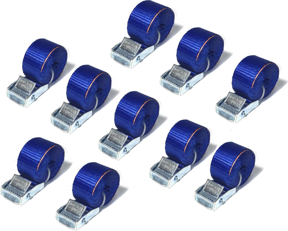 JUMBO Spanband 10 stuks, 200cm, 25mm met klemgesp , 250KG. Blauw TUV gecertificeerd, conform EN-12195-2