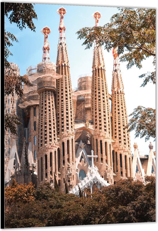 Dibond –Sagrada Familia Tempel in Barcelona-Spanje– 40x60cm Foto op Aluminium (Wanddecoratie van metaal)
