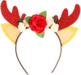 Rendier gewei met bloemen tiara/diadeem - Diademen/Haarbanden - Kerst verkleed accessoires