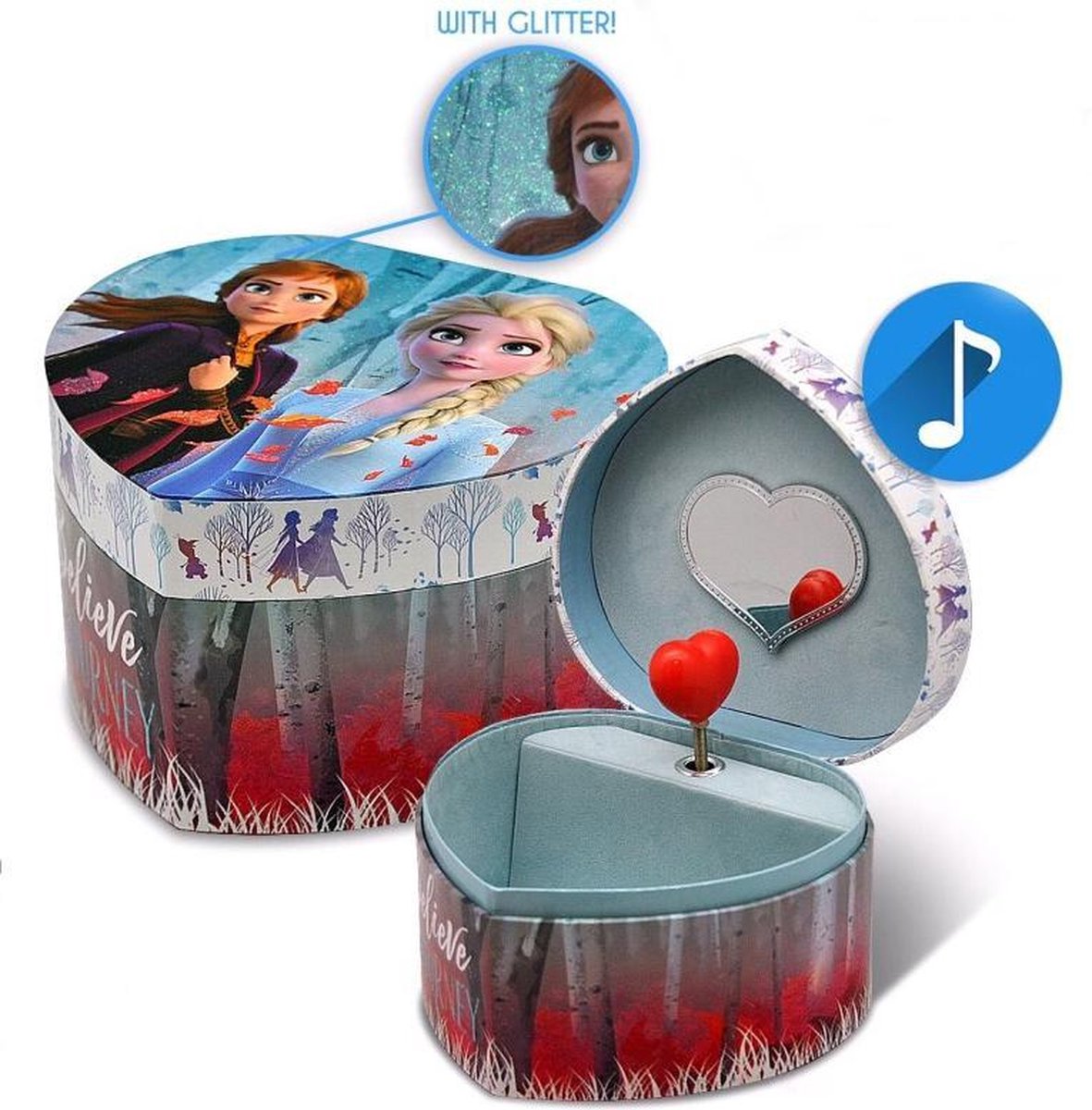 Disney Frozen Hartvormig Muziekdoosje/Sieradenkistje - 14.5 x 13.5 x 9 cm - Multi - kids licensing