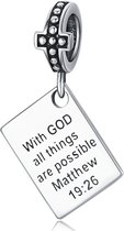 Zilveren hangende bedel Met God zijn alle dingen mogelijk