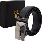 RodeBelt Split-Leren Herenriem - Automatische Gesp Zonder Gaatjes - Zwart - Inkortbaar - 115 cm