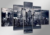 Schilderij - Skyline van New York. Grijs,  160X80cm, 5luik