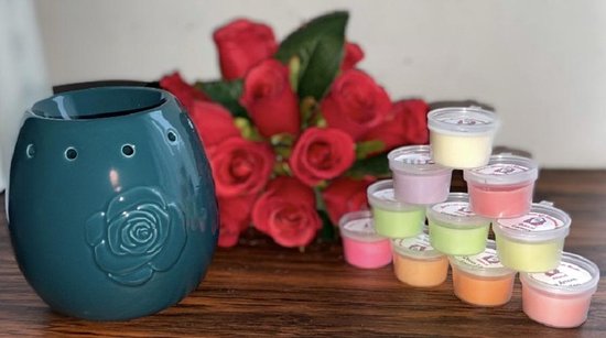 Wax Melts (parfum)geuren verrassingspakket met 10 geuren incl. DHHM | Geurbrander | Roos | Donker Turquoise