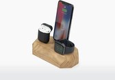 Oakywood Triple Dock - Massief Eikenhout - compatible met Apple iPhone, Apple AirPods en Apple Watch (Lightning)