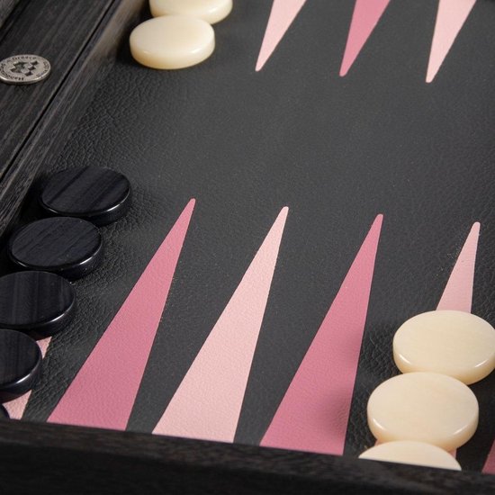 Thumbnail van een extra afbeelding van het spel Leatherette Black & Dusty Pink Backgammon - 48x30cm - met 2 schaduwen  Top Kwaliteit