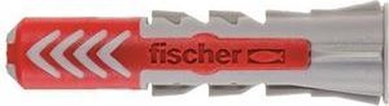 Fischer DUOPOWER plug, grijs met rode inzet en witte chevrons.