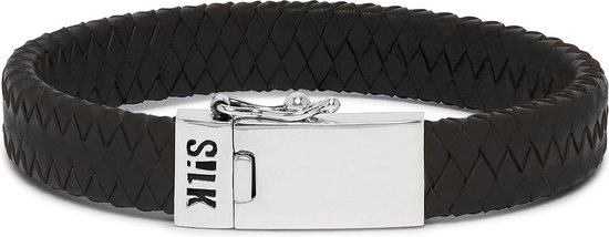 SILK Jewellery - Zilveren Armband - Alpha - 841BLK.21 - zwart leer - Maat 21
