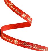 Kerst Lint 10mm (1cm) | Luxe Grosgrain Lint Ripsband | Merry Christmas Kerstlint | Rood Goud Glitter | Cadeaulint | Kerstlint | Rol: 10 Meter