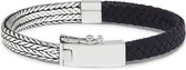 SILK Jewellery - Zilveren Armband - Alpha - 369BLK.23 - zwart leer - Maat 23
