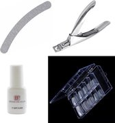 Nageltips Naturel Voordeel Set incl Nagelvijl banaan 180/240 + Nagellijm + Tipknipper - Voordeelprijs -Nageltips Naturel 100 stuks + Nagellijm 5 ml met handig kwastje + Nagel Tipkn