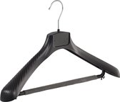 De Kledinghanger Gigant - 80 x Mantel / kostuumhanger kunststof zwart met schouderverbreding en anti-slip broeklat (2 mm schuim), 45 cm