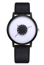 Hidzo Horloge - ø 37 mm - Zwart/Wit - Kunstleer