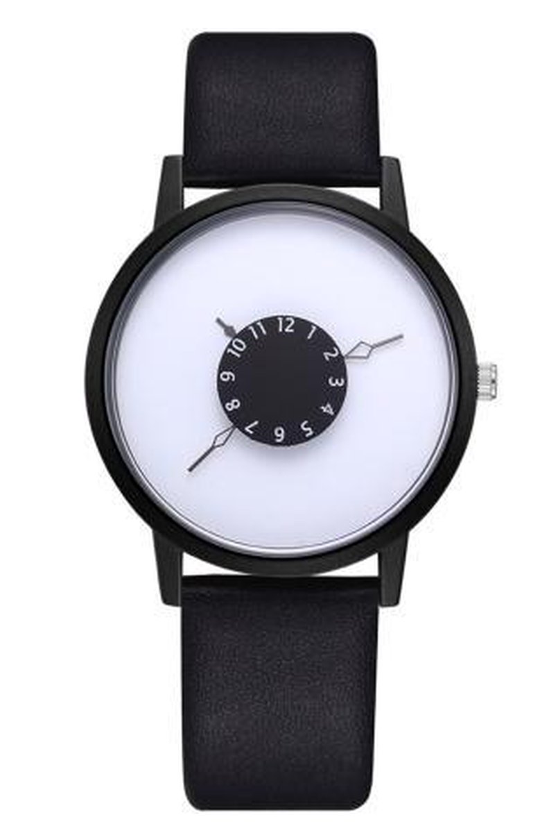 Hidzo Horloge - Ø 37 mm - Zwart-Wit - Kunstleer