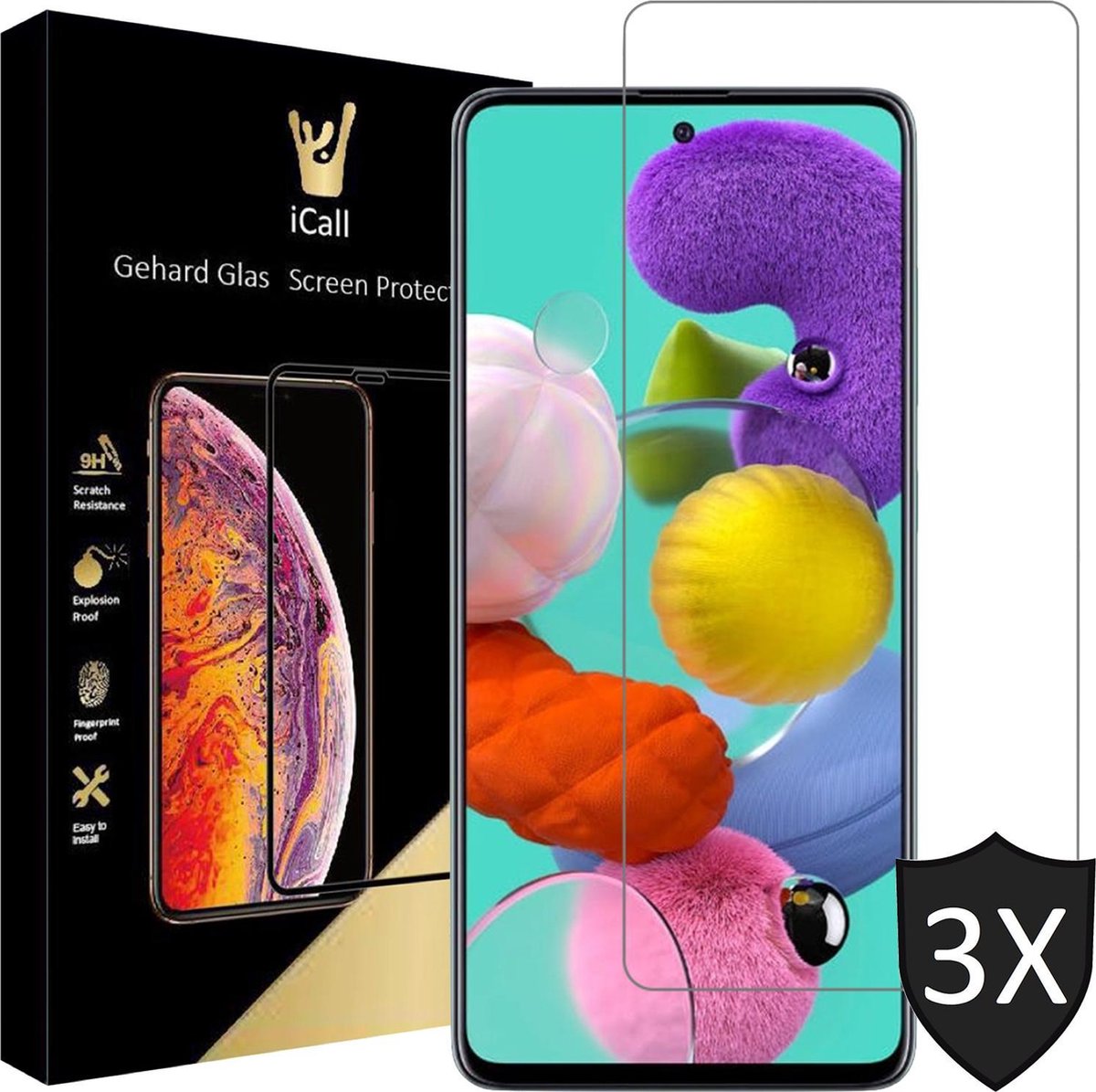 Screenprotector geschikt voor Samsung A51 - 3x Glas Screen Protector