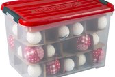 Curver - Kerstballenbox - Kerstbox 35L transparant / rood - kerstballen opbergbox