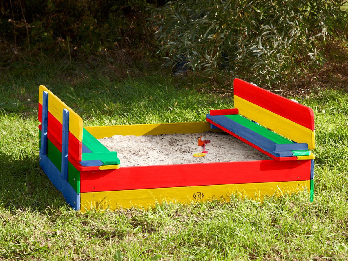 AXI Ella Houten Zandbak in Regenboog kleuren - Met Zitbankjes en Deksel - FSC hout - 100x95x20cm - Zandbak voor kinderen — afbeelding 8