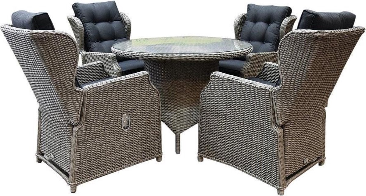 Ibiza Riccione dining tuinset 110 cm rond 5-delig grijs verstelbaar