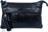 TOUTESTBELLE - Klein mat leren schoudertasje rits franje - Crossbody tasje - Dames - Leer - Zwart