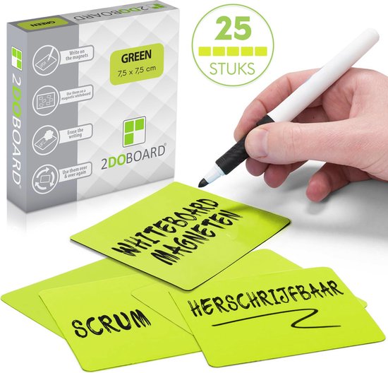 Straat overschrijving stimuleren 2DOBOARD Scrum Whiteboard Magneten 7,5 x 7,5 cm - 25 stuks - Groen -  Herschrijfbare... | bol.com