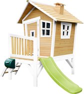 AXI Robin Speelhuis in Bruin/Wit - Met Verdieping en Limoen Groene Glijbaan - Speelhuisje voor de tuin / buiten - FSC hout - Speeltoestel voor kinderen