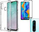 Huawei P30 Lite Hoesje - Transparant Shock Proof Siliconen Case + Screenprotector Full + Camera Protector