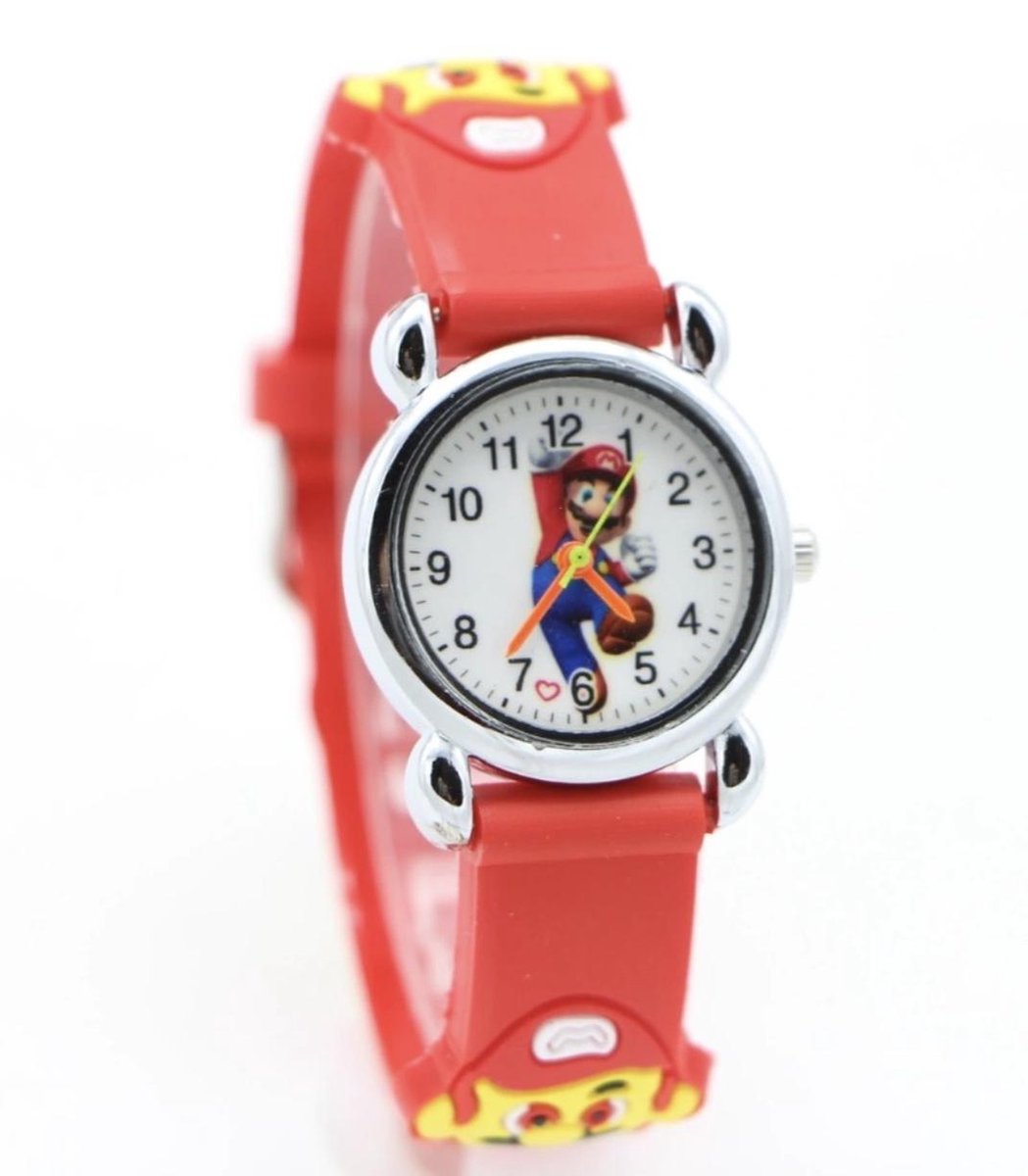 Kinder horloge Mario Rood met siliconen bandje
