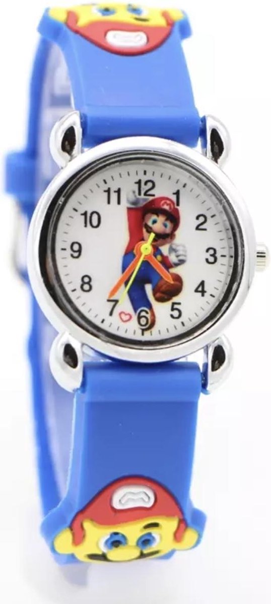 Kinder horloge Mario donkerblauw met siliconen bandje