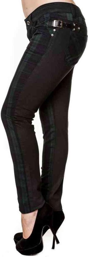 Banned - BLACK TARTAN Skinny fit broek - XS - Groen/Zwart