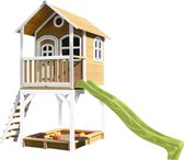 AXI Sarah Speelhuis in Bruin/Wit - Met Verdieping, Limoen Groene Glijbaan en Zandbak - Speelhuisje voor de tuin / buiten - FSC hout - Speeltoestel voor kinderen