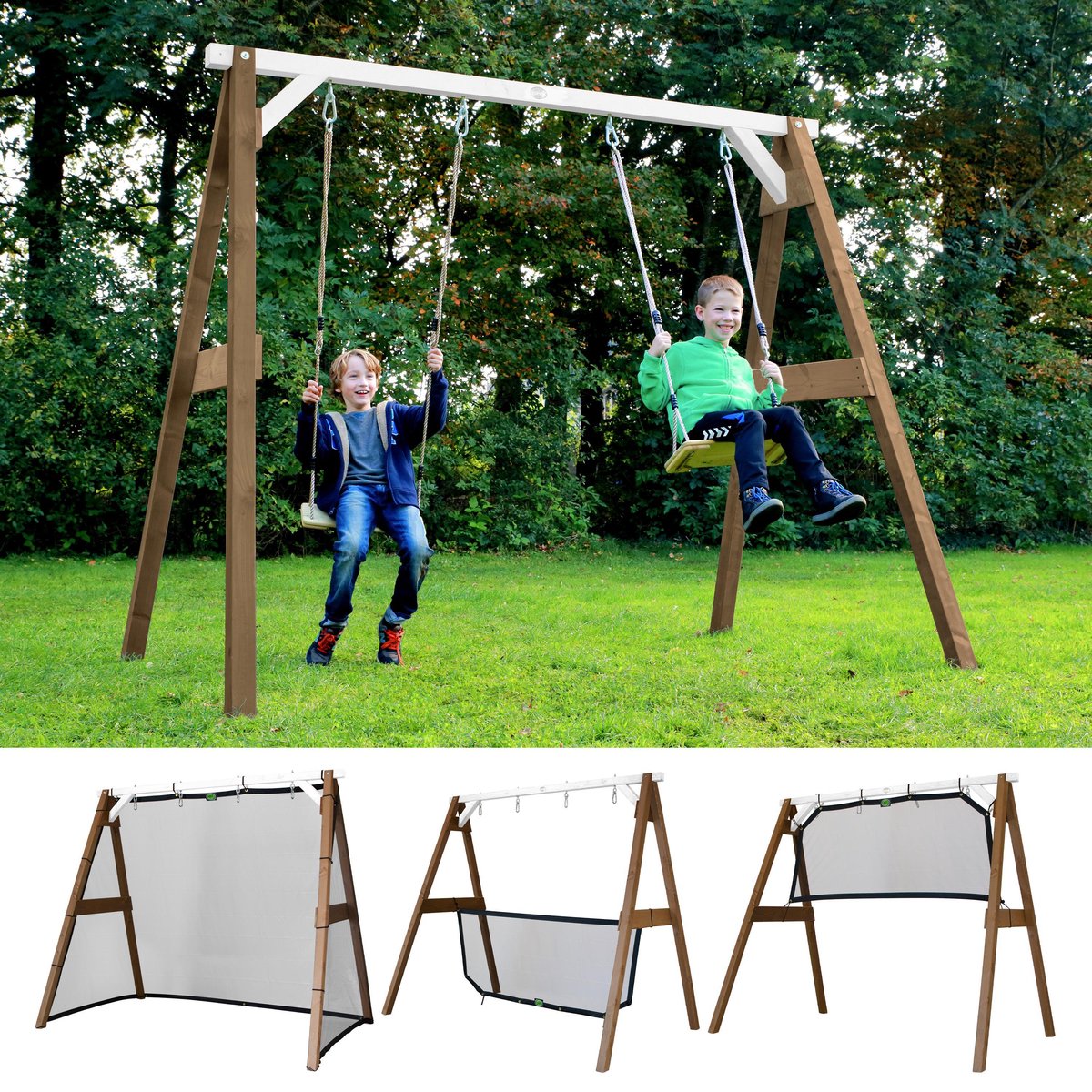 Axi 4-in-1 Sportsfun In Bruin & Wit 4-in-1 Frame Voor Schommel, Voetbal, Volleybal