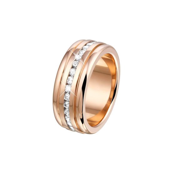 Lucardi Dames Ring roseplated met zirkonia - Ring - Cadeau - Moederdag - Staal - Rosékleurig