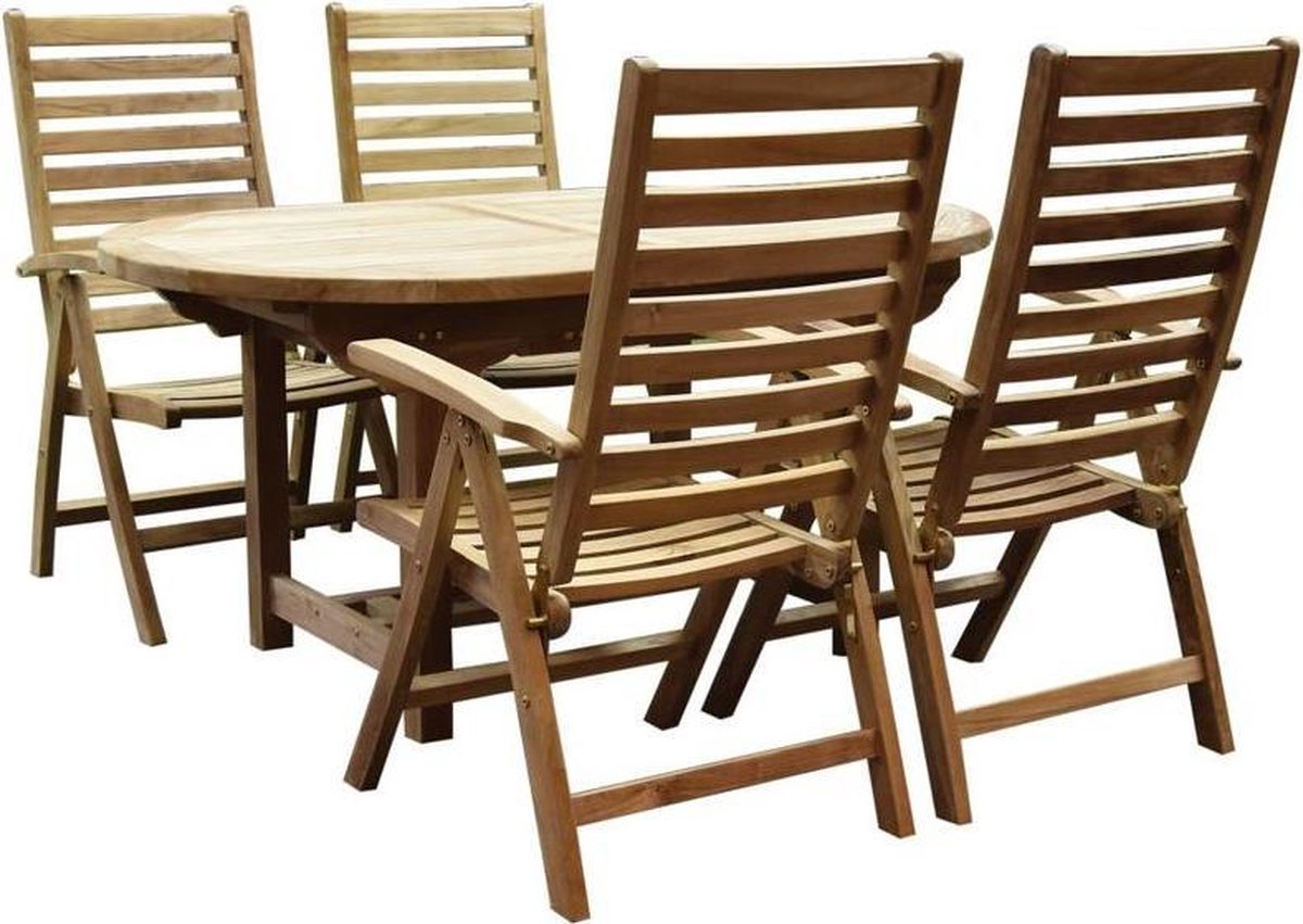 Arona Ovaal uitschuifbare dining tuinset 160-210x90xH76 cm blad 4 cm 5-delig teak
