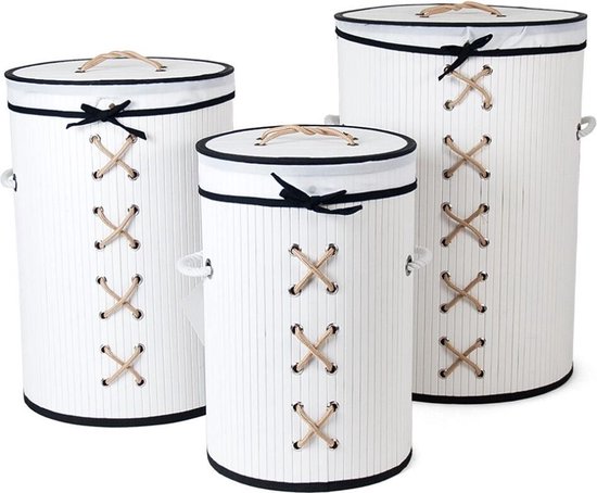 Set van 3 Bamboe Wasmanden - 80L / 53L / 33L - Wit