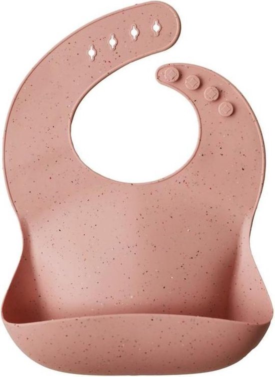Mushie Siliconen Baby Slabbetje met Opvangbakje | Peach Terrazzo | BPA ftalaatvrij| afwasbaar