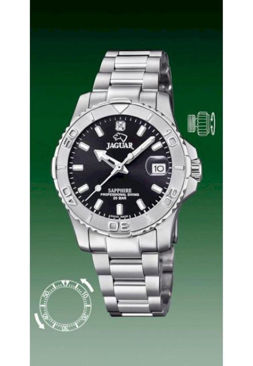 Jaguar J870-4 Dames Horloge - Saffierglas - Roestvrijstaal-Staal - Zilverkleurig - Ø 34 mm - Quartz - Vouw-Vlindersluiting - 20 ATM (duiken)