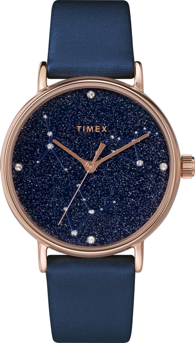 Timex Celestial Opulence TW2T87800 Horloge - Leer - Blauw - Ø 37 mm
