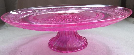 etagere, taartplateau, gekleurd glas: pink, rond 29 cm | bol