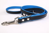 Dog's Companion - Politielijn / Trainingslijn Hond Verstelbare Leren Riem (soft/duo) Lengte: 220cm (20 mm), Kleur: Zwart / Blauw - Verstelbaar op 130-170-210 cm