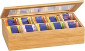 Boîte à thé en bambou FSC® avec 10 compartiments | Boîte à thé Bois de bambou | Avec couvercle et fenêtre | Boîte à thé / boîte à thé |  Faible. 36 x 20 x 9 cm.