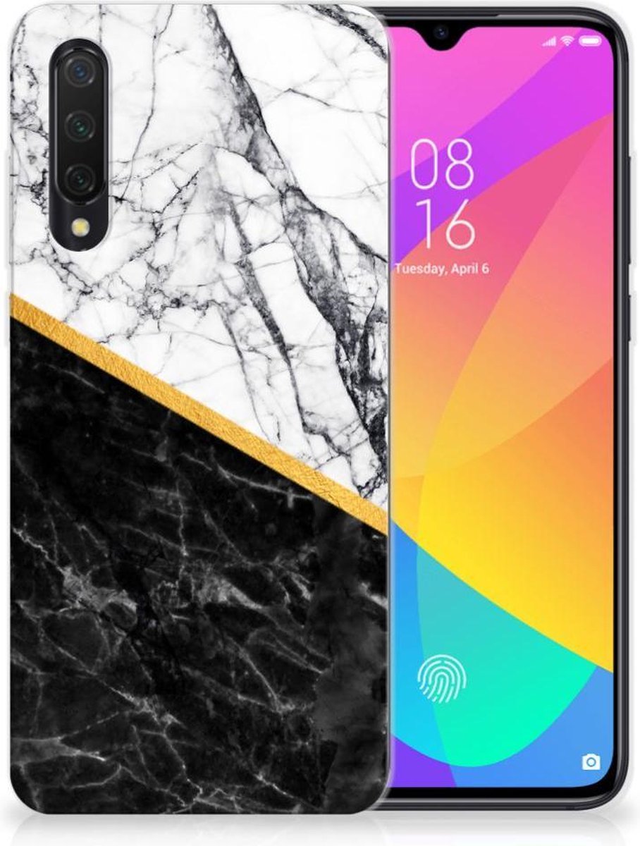 Xiaomi Mi 9 Lite TPU Siliconen Hoesje Marmer Wit Zwart - Origineel Cadeau Man
