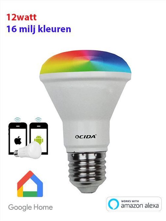 Smart Bulb grote spot Led lamp 12wat E27– GOOGLE HOME ALEXA 17miljoen  kleuren | bol.com