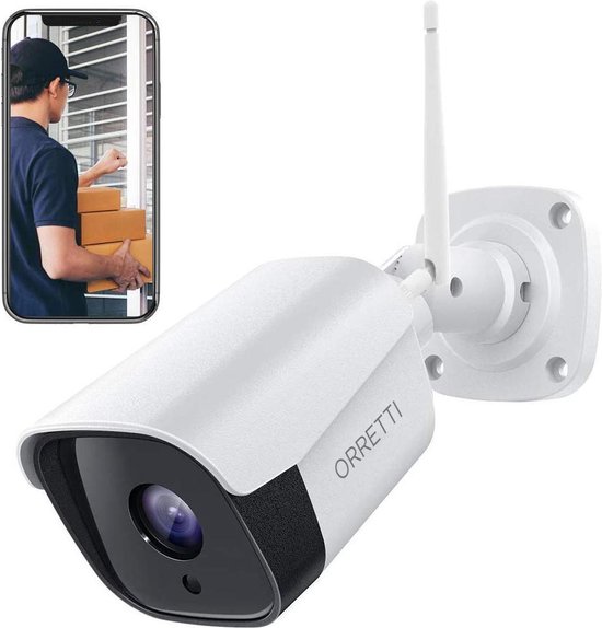 Orretti® X18 Bewakingscamera voor Buiten - Nachtzicht - Weerbestendig- Draadloos - iOS/Android app WIFI - 2MP