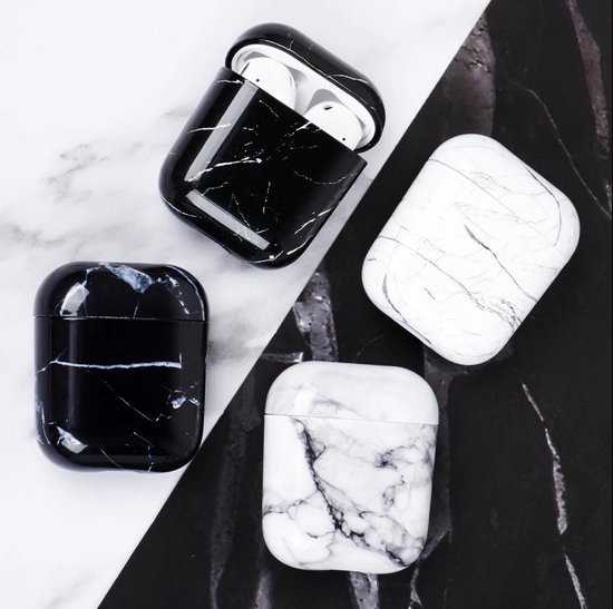 Bescherm Hoesje Hard Case Cover Zwart Marmer voor Apple AirPods 1 en 2 - Merkloos