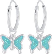 Joy|S - Zilveren vlinder bedel oorbellen blauw glitter oorringen