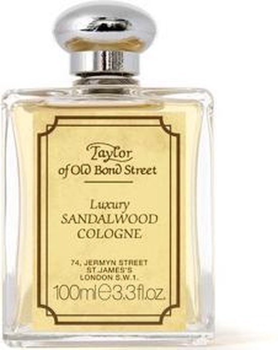Taylor of Old Bond Street Sandalwood Cologne, 100ml. Transparante fles met zilveren dop.